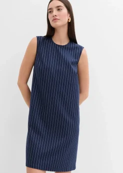bonprix Bekleidung·Pullover & Strickjacken|Kleider^Nadelstreifen Minikleid aus Viskose-Mix dunkelblau/weiß längs gestreift
