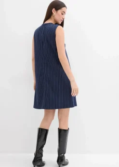 bonprix Bekleidung·Pullover & Strickjacken|Kleider^Nadelstreifen Minikleid aus Viskose-Mix dunkelblau/weiß längs gestreift