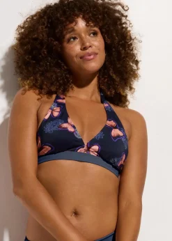 bonprix Nachhaltigere Materialien|Bikinis^Neckholder Bikini Oberteil dunkelblau/hummer