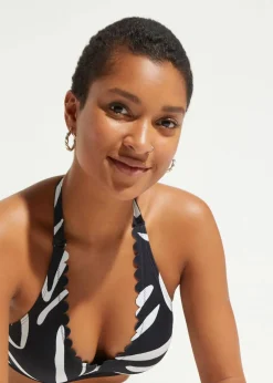 bonprix Nachhaltigere Materialien|Bademode·Bikinis^Neckholder Bikini Oberteil schwarz/weiß graphisch