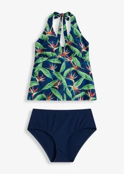 bonprix Nachhaltigere Materialien|Tankinis^Neckholder Tankini (2-tlg.Set) dunkelblau floral