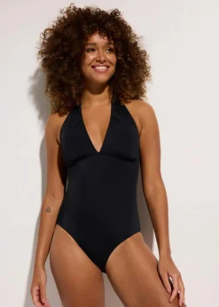bonprix Nachhaltigere Materialien|Badeanzüge^Neckholder-Badeanzug mit tiefem V-Ausschnitt schwarz