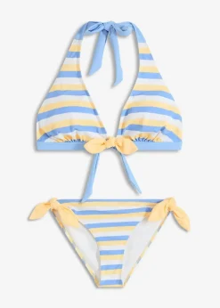 bonprix Nachhaltigere Materialien|Bikinis^Neckholder-Bikini mit Bindebändern (2-tlg. Set) babyblau/weiß gestreift
