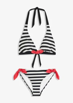 bonprix Nachhaltigere Materialien|Bikinis^Neckholder-Bikini mit Bindebändern (2-tlg. Set) schwarz/weiß
