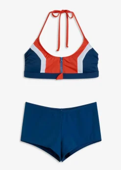 bonprix Nachhaltigere Materialien|Bikinis^Neckholder-Bikini mit Reißverschluss (2-tlg.Set) dunkelblau/rot