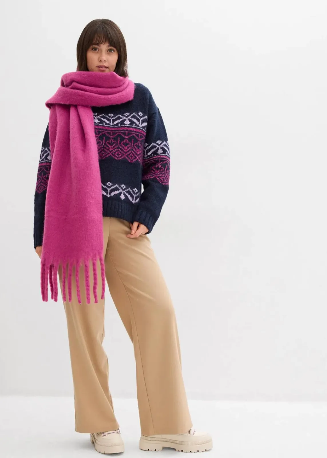 bonprix Bekleidung·Umstandsmode|Pullover & Strickjacken^Norweger-Pullover dunkelblau bedruckt