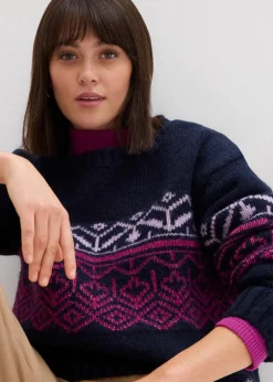 bonprix Bekleidung·Umstandsmode|Pullover & Strickjacken^Norweger-Pullover dunkelblau bedruckt