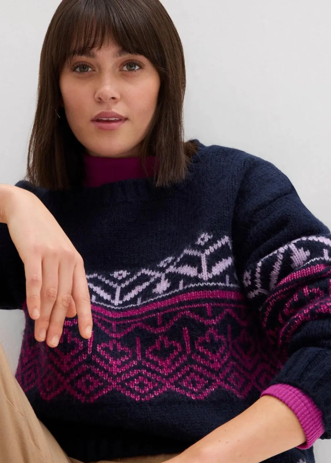 bonprix Bekleidung·Umstandsmode|Pullover & Strickjacken^Norweger-Pullover dunkelblau bedruckt