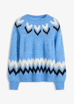 bonprix Strickmode|Pullover & Strickjacken^Norweger-Pullover mit Glitzerstreifen hellblau norwegermuster