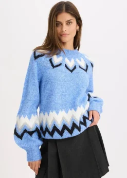bonprix Strickmode|Pullover & Strickjacken^Norweger-Pullover mit Glitzerstreifen hellblau norwegermuster