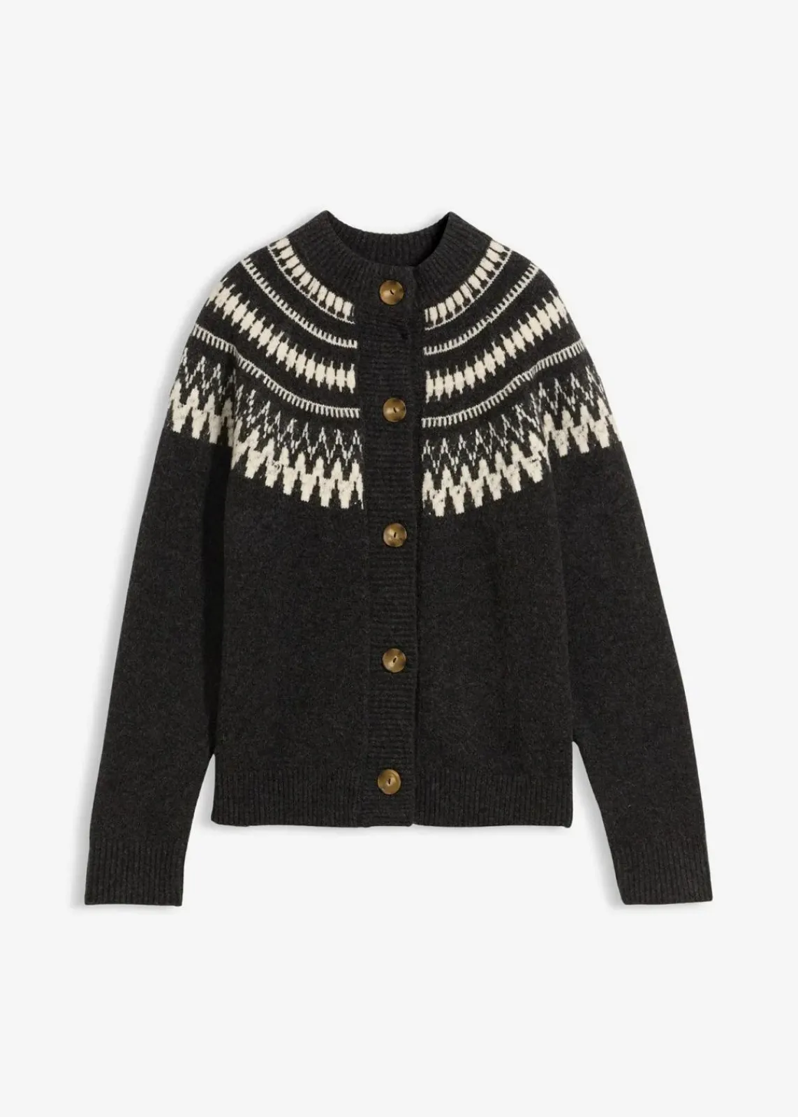 bonprix Pullover & Strickjacken|Nachhaltigere Materialien^Norweger-Strickjacke anthrazit norwegermuster