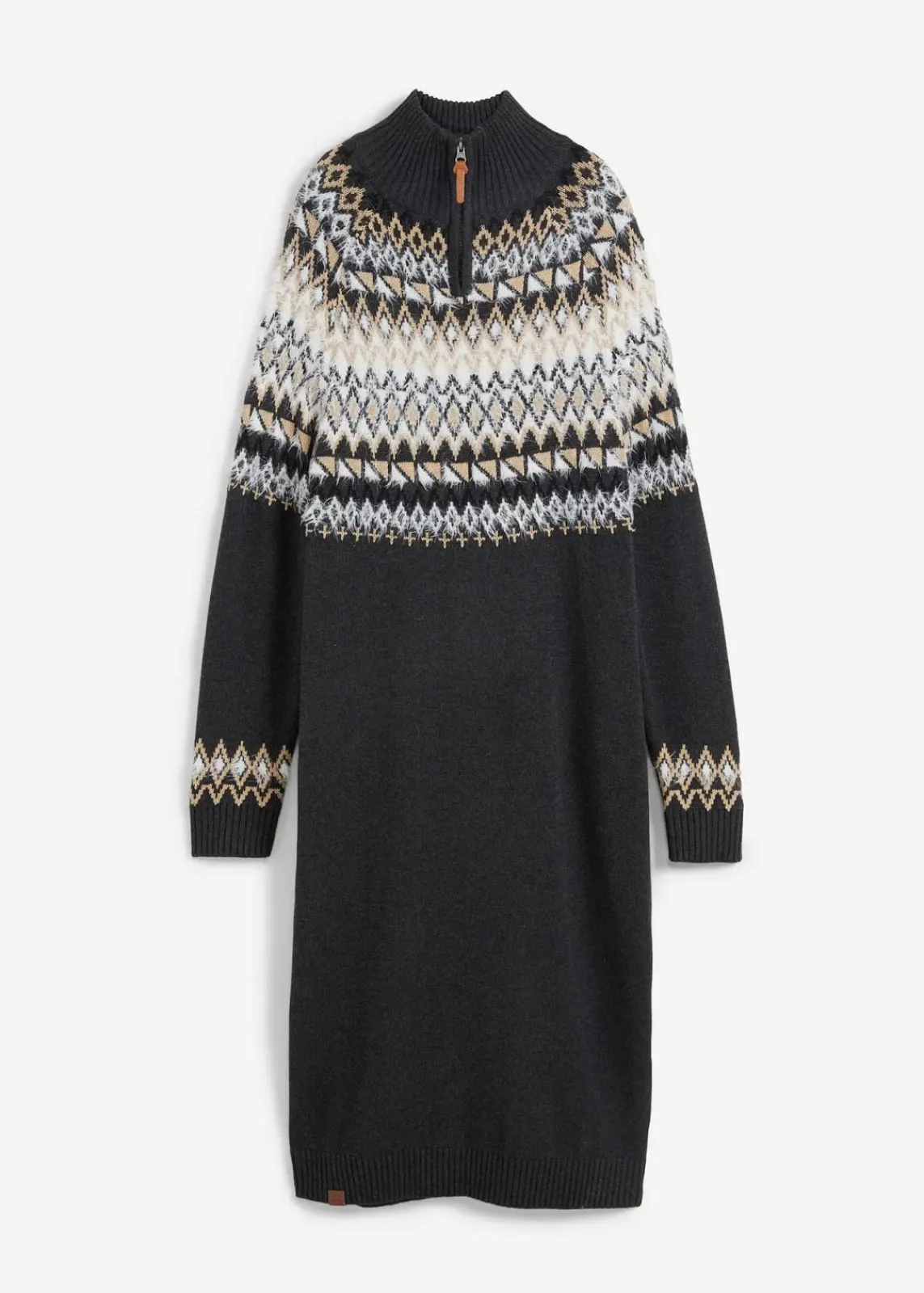 bonprix Bekleidung·Umstandsmode|Kleider^Norweger-Strickkleid anthrazit meliert/wollweiß norwegermuster