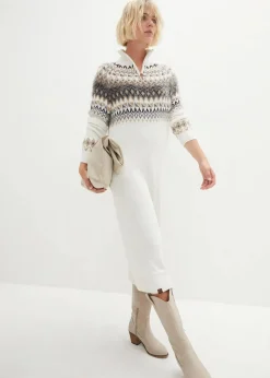 bonprix Kleider|Bekleidung·Umstandsmode^Norweger-Strickkleid wollweiß norwegermuster