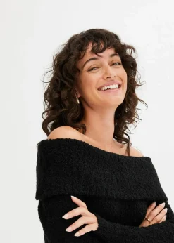 bonprix Pullover & Strickjacken|Bekleidung·Jeans^Off Shoulder Pullover schwarz