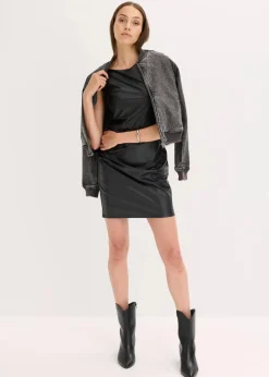 bonprix Kleider^Offshoulder Minikleid in Lederimitat schwarz