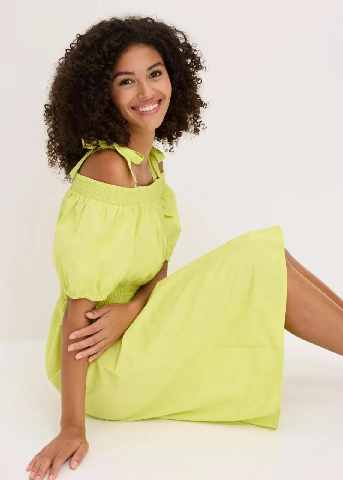bonprix Kleider|Bekleidung·Pullover & Strickjacken^Off-Shoulder-Kleid aus reiner Bio-Baumwolle zitrusgelb