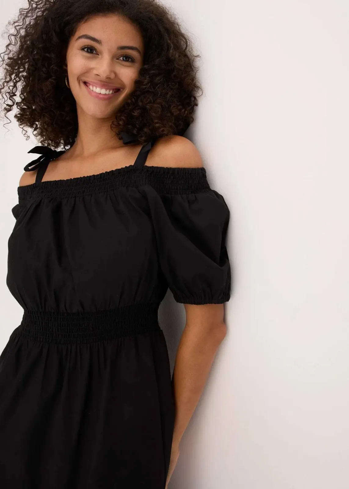 bonprix Bekleidung·Pullover & Strickjacken|Kleider^Off-Shoulder-Kleid aus reiner Bio-Baumwolle schwarz