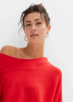 bonprix Pullover & Strickjacken|Nachhaltigere Materialien^Off-Shoulder-Pullover aus Viskose-Mix erdbeere
