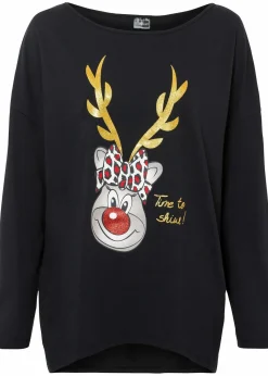 bonprix Shirts & Tops^Off-Shoulder-Shirt mit Weihnachtsmotiv schwarz