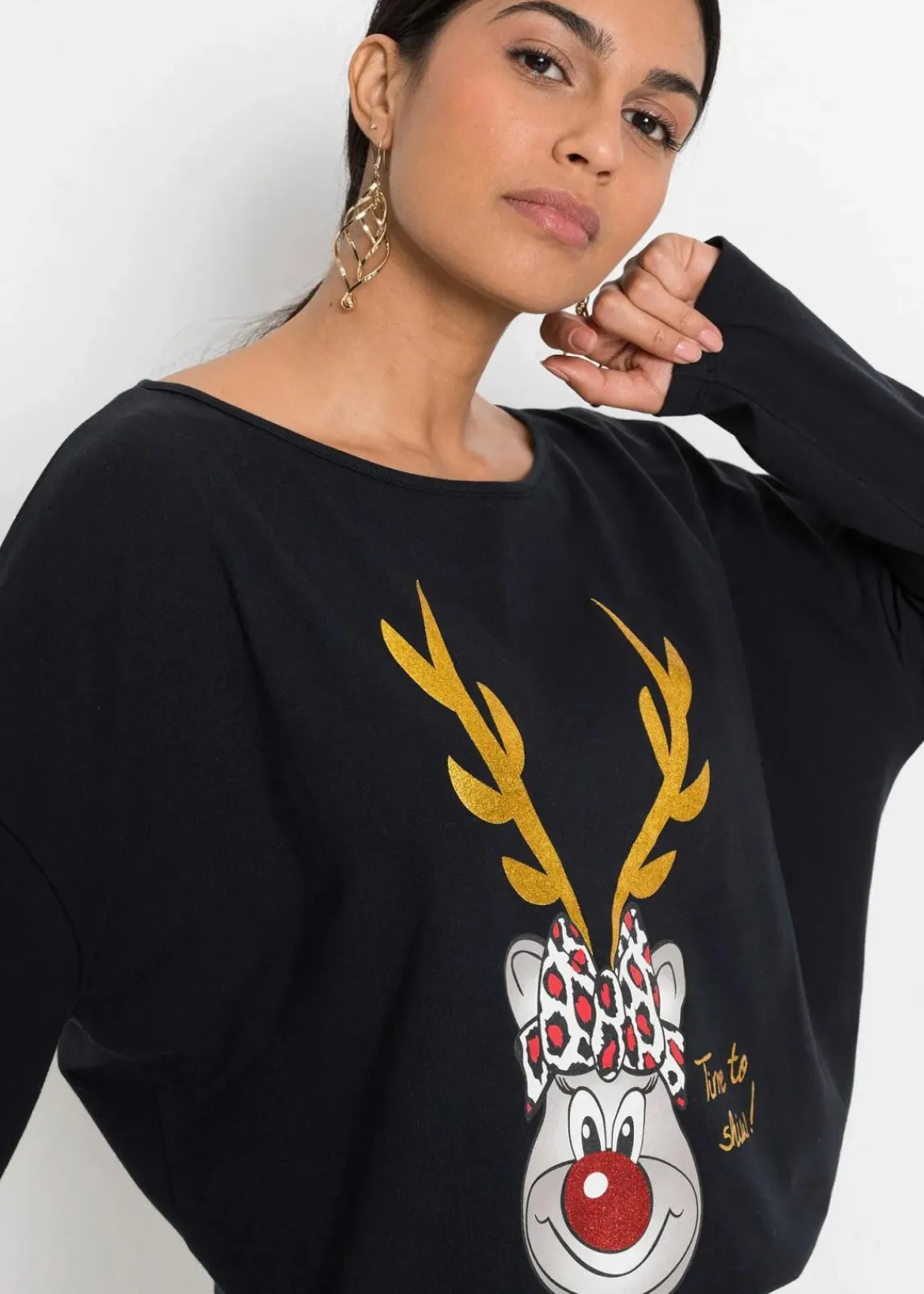 bonprix Shirts & Tops^Off-Shoulder-Shirt mit Weihnachtsmotiv schwarz