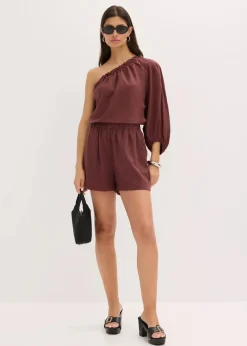 bonprix Blusen & Tuniken^One-Shoulder Bluse mit Leinenanteil kaffeebraun