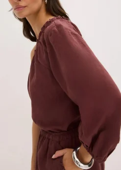 bonprix Blusen & Tuniken^One-Shoulder Bluse mit Leinenanteil kaffeebraun