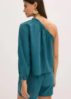 bonprix Blusen & Tuniken^One-Shoulder Bluse mit Leinenanteil pfeffergrün