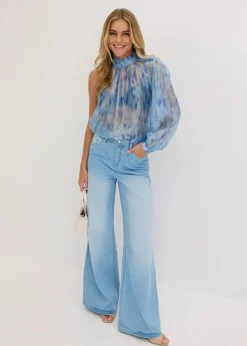 bonprix Blusen & Tuniken^One-Shoulder Chiffonbluse mit leichter Transparenz blau bedruckt