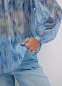 bonprix Blusen & Tuniken^One-Shoulder Chiffonbluse mit leichter Transparenz blau bedruckt