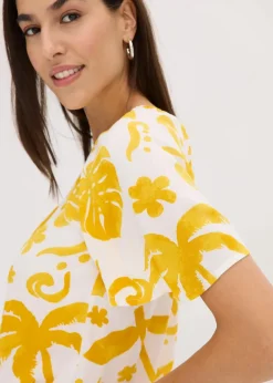 bonprix Bekleidung·Jacken & Mäntel|Blusen & Tuniken^One-Shoulder-Bluse aus strukturierter Viskose weiß/lemoncurry floral