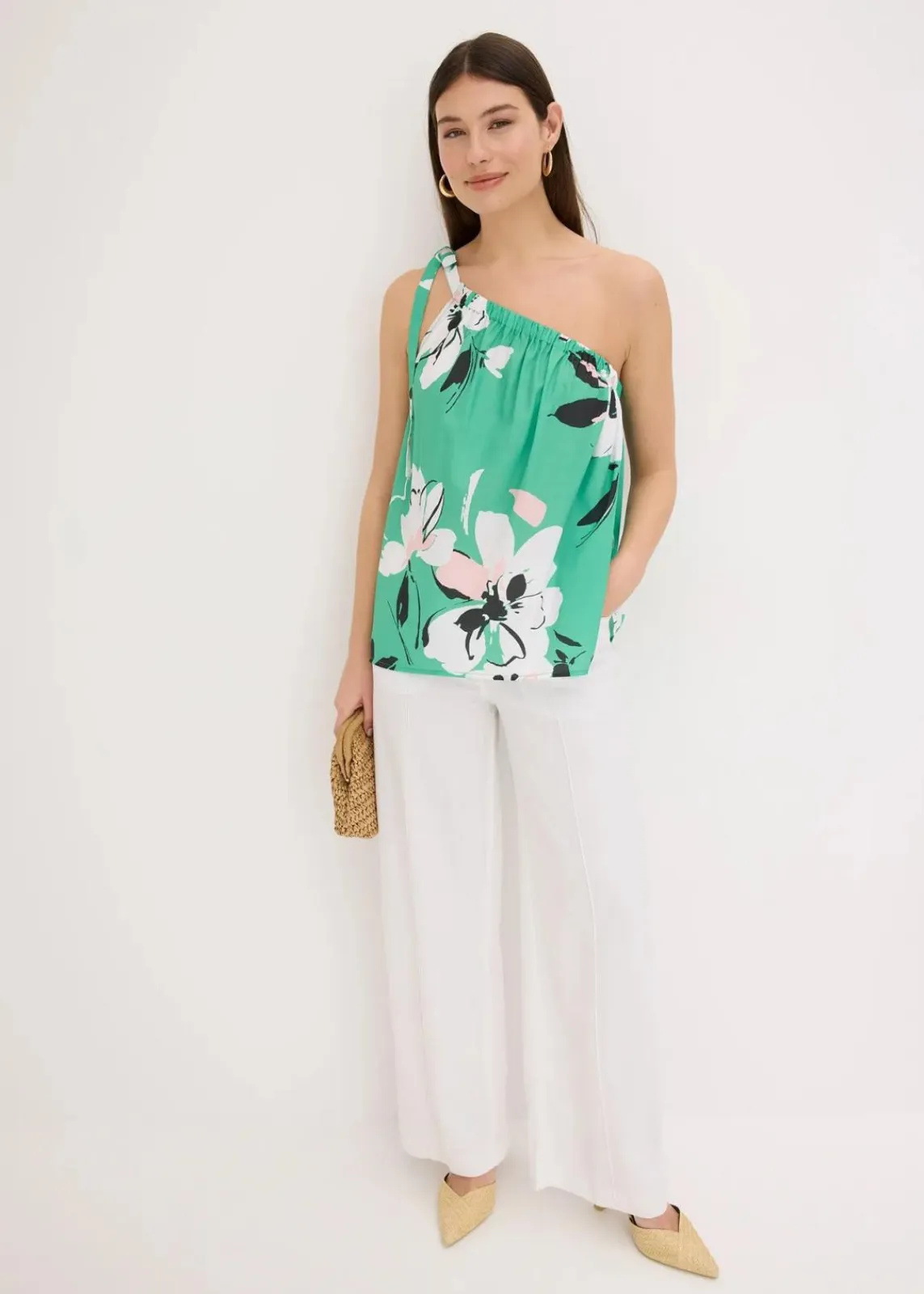 bonprix Blusen & Tuniken|Shirts & Tops^One-Shoulder-Blusentop grün geblümt