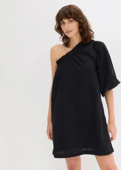 bonprix Bekleidung·Pullover & Strickjacken|Kleider^One-Shoulder-Kleid aus Baumwolle schwarz