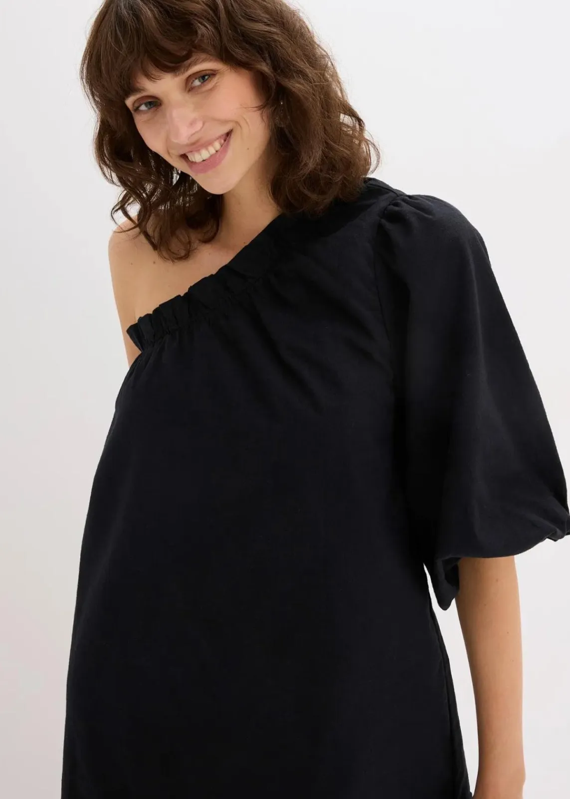 bonprix Bekleidung·Pullover & Strickjacken|Kleider^One-Shoulder-Kleid aus Baumwolle schwarz