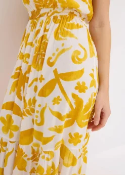 bonprix Bekleidung·Pullover & Strickjacken|Kleider^One-Shoulder-Kleid aus strukturierter Viskose weiß/lemoncurry floral
