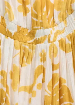 bonprix Bekleidung·Pullover & Strickjacken|Kleider^One-Shoulder-Kleid aus strukturierter Viskose weiß/lemoncurry floral