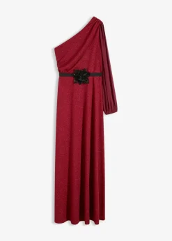bonprix Bekleidung·Pullover & Strickjacken|Festliche Mode^One-Shoulder-Kleid mit Glitzer weinrot