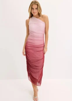 bonprix Kleider^One-Shoulder-Kleid mit Mesheinsatz pflaumenrot