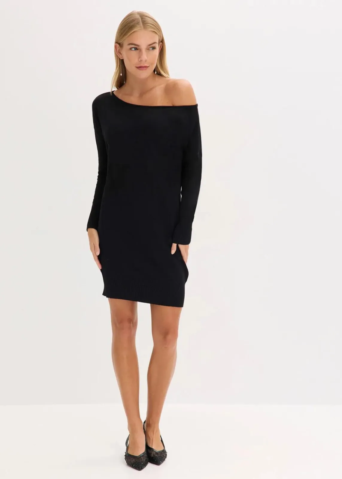 bonprix Bekleidung·Umstandsmode|Bekleidung·Pullover & Strickjacken^One-Shoulder-Strickkleid schwarz