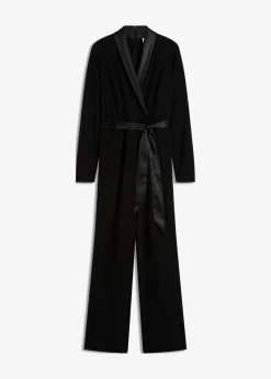 bonprix Bekleidung·Homewear|Festliche Mode^Overall aus strukturiertem Crepe mit Satin-Einsatz schwarz