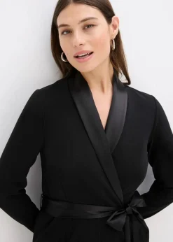 bonprix Bekleidung·Homewear|Festliche Mode^Overall aus strukturiertem Crepe mit Satin-Einsatz schwarz