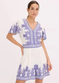 bonprix Jumpsuits^Overall mit Leinenanteil wollweiß/blau