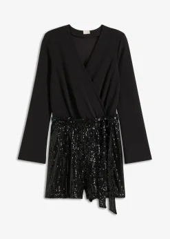 bonprix Jumpsuits|Kurzgrößen^Overall mit Pailletten schwarz
