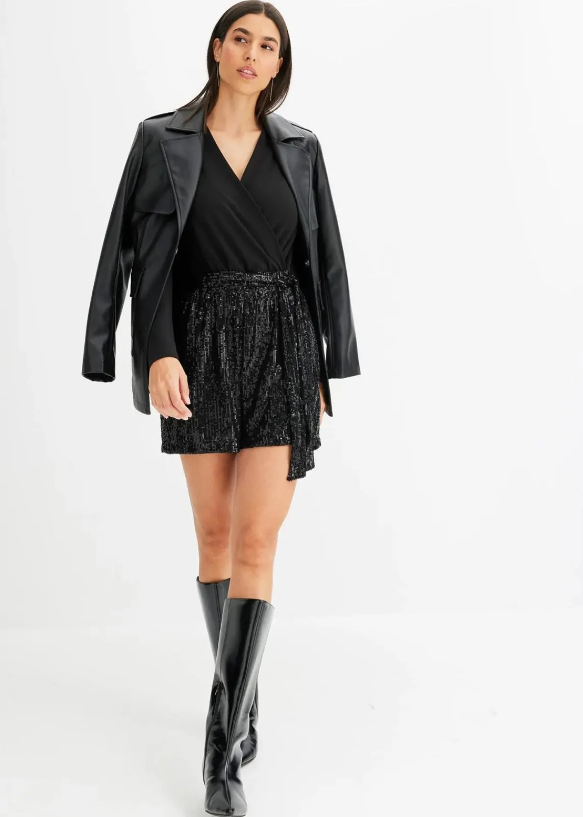 bonprix Jumpsuits|Kurzgrößen^Overall mit Pailletten schwarz
