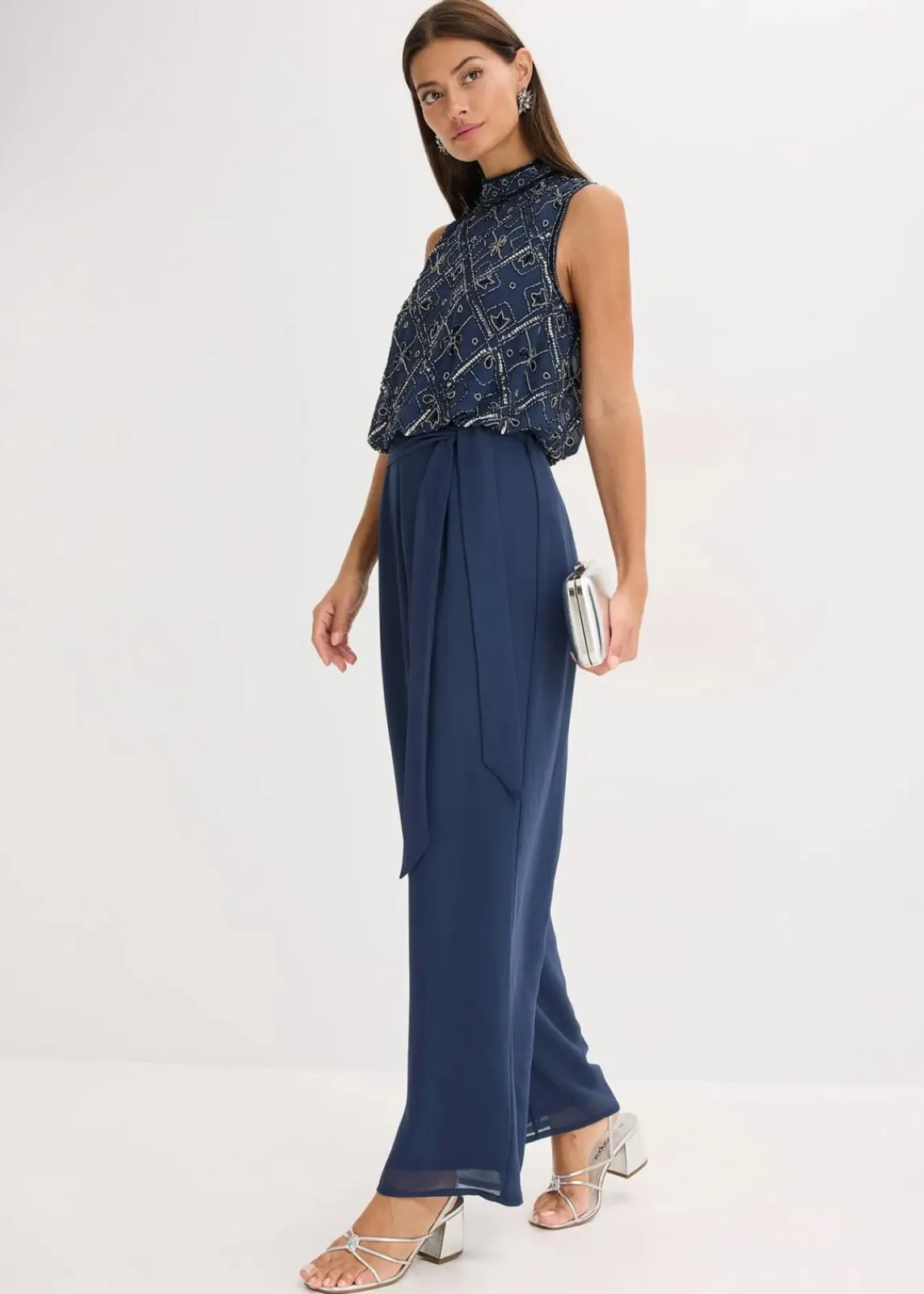 bonprix Bekleidung·Homewear|Festliche Mode^Overall mit Perlenstickerei dunkelblau