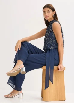 bonprix Bekleidung·Homewear|Festliche Mode^Overall mit Perlenstickerei dunkelblau
