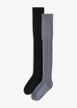bonprix Nachhaltigere Materialien|Socken & Strumpfhosen^Overknee Strümpfe mit Bio Baumwolle (2 Paar) schwarz + anthrazit meliert