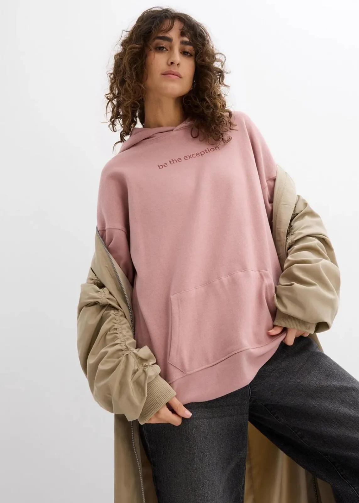 bonprix Bekleidung·Blusen & Tuniken|Sweat^Oversize Hoodie aus reiner Bio-Baumwolle rosenholz bedruckt