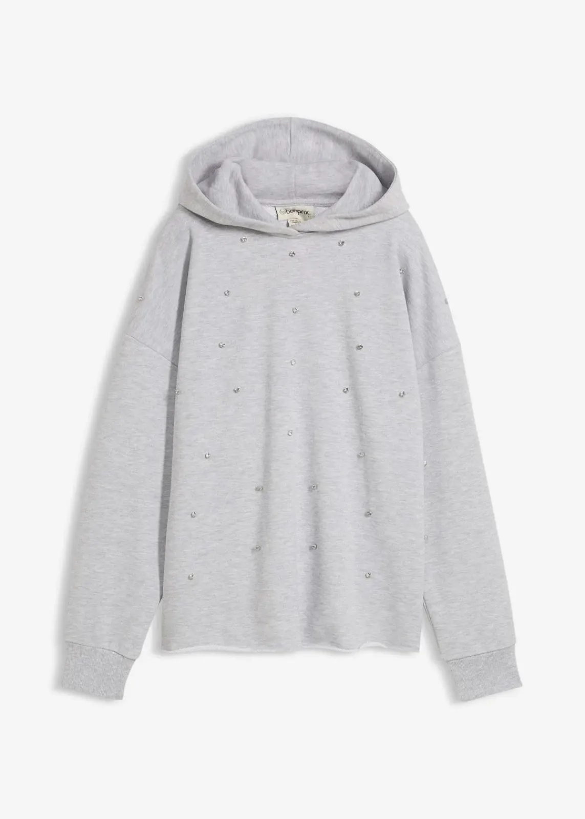 bonprix Bekleidung·Blusen & Tuniken|Sweat^Oversize Hoodie mit Ziersteinen hellgrau meliert