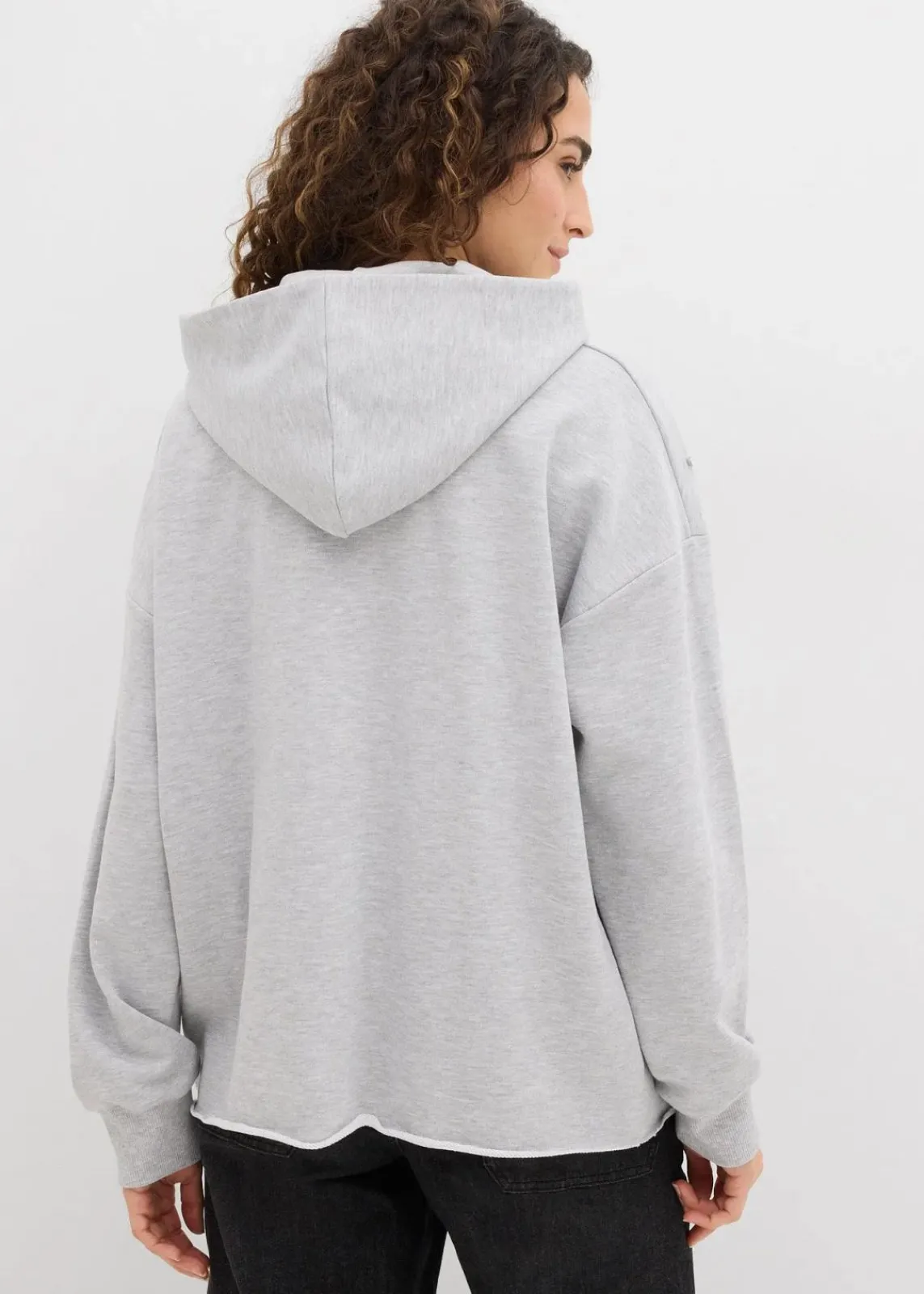 bonprix Bekleidung·Blusen & Tuniken|Sweat^Oversize Hoodie mit Ziersteinen hellgrau meliert