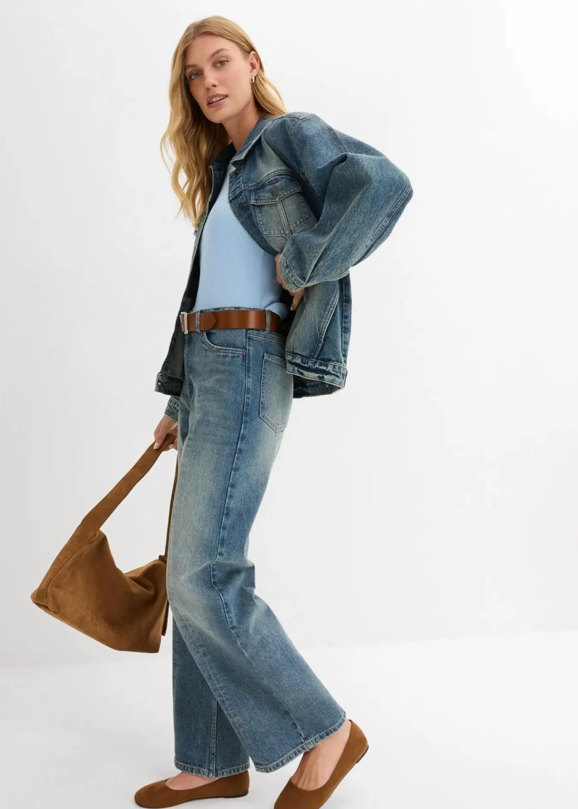 bonprix Bekleidung·Hosen|Jacken & Mäntel^Oversize Jeansjacke hellblau denim used